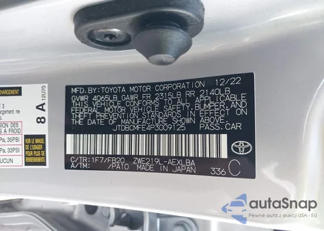 2023 Toyota Corolla Hybrid Le из США, поврежденный, VIN JTDBCMFE4P3009125